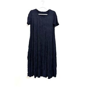 Luukaa Dress Womens 1 US 6-8 Navy Crinkle Pockets Lagenlook Midlength